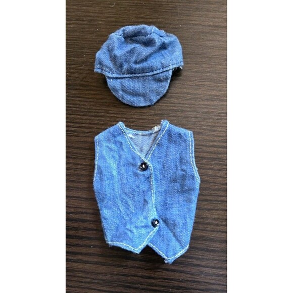 Vintage 1980s Barbie? Clone Mod? Doll Outfit Blue Jean Denim Vest & Newsboy Hat - Picture 2 of 10